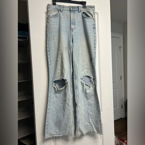 Zara High-Waisted Straight Jeans with Knee Rips